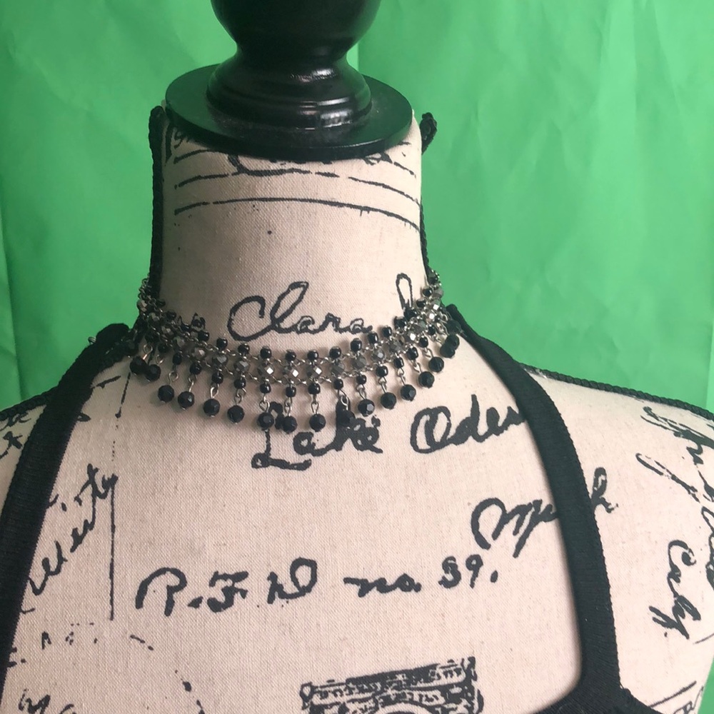 Silver plated black beaded choker